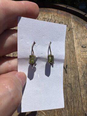 Sterling Silver Green Gem Earrings Minimalist Dangle Earrings